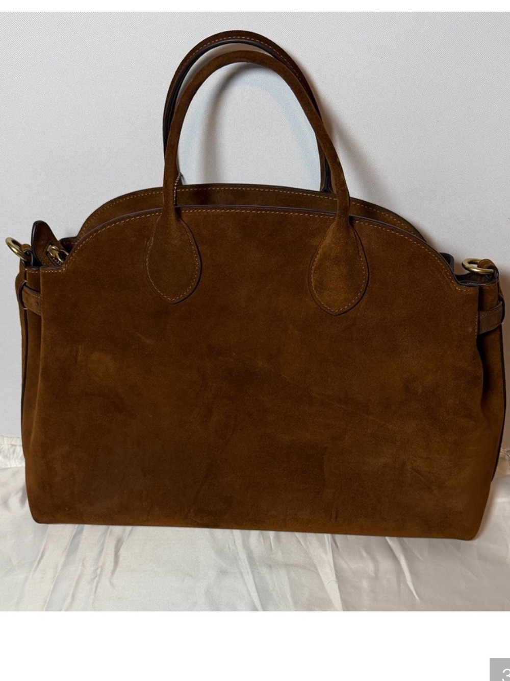 Coach Soft Empire Carryall Bag 40 in Brown Suede Satchel with Pearl Accent Strap - Picture 10 of 15